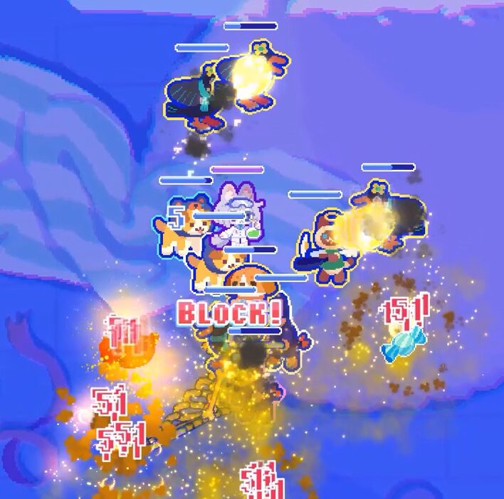 トロイメライの月明りの戦闘画面。ぬいぐるみを率いてウェーブ戦を行う