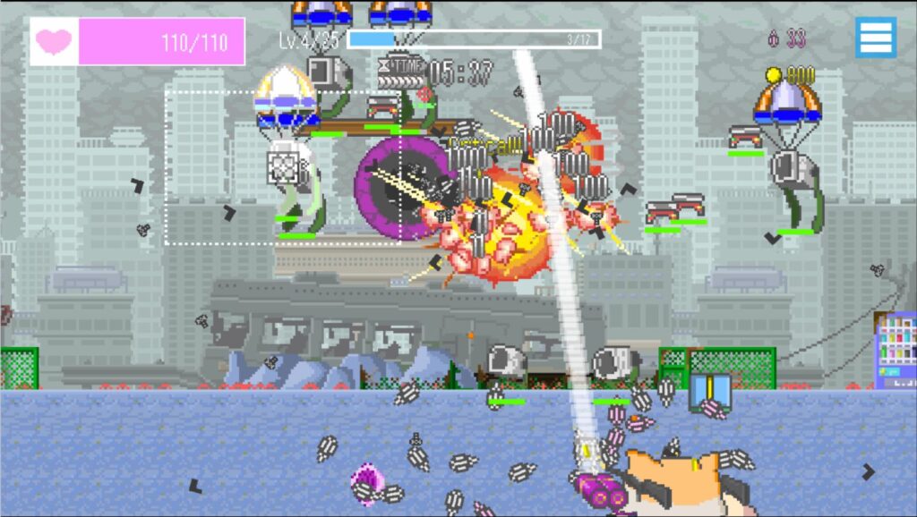 ゲーム「MOCHI-O」のプレイ画像：エイムするだけで勝手に射撃してくれる快感