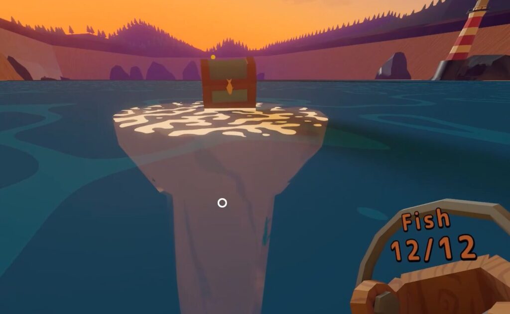 ゲーム「Sip Fisher」のプレイ画面:水を吸い上げると、隠れていた宝箱が!