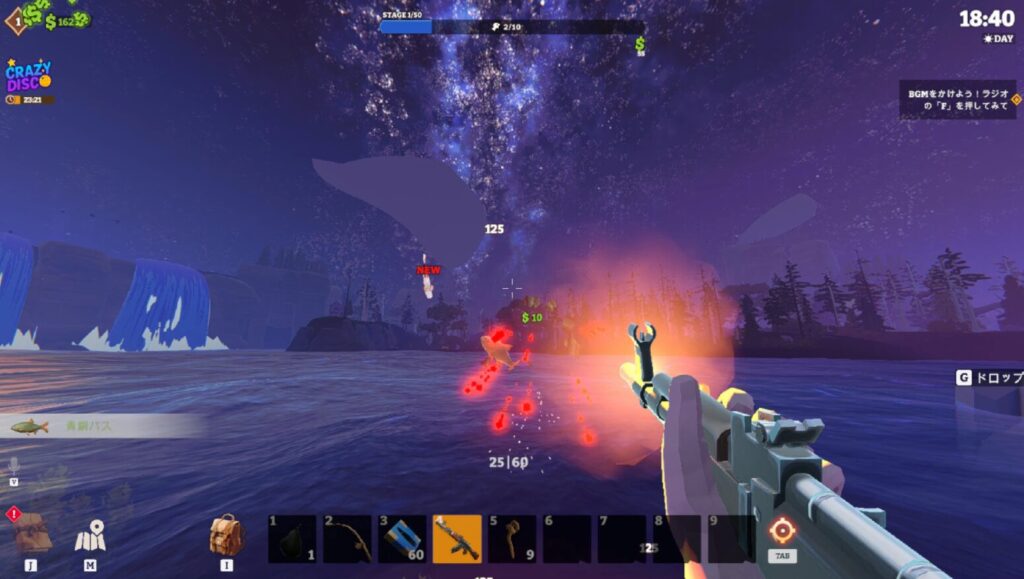 ゲーム「Fish Hunters: Most Lethal Fishing Simulator 🐟」のプレイ画面
魚を竿で釣ったら、あとは銃で撃ちまくれ！