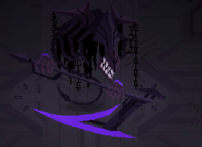 ゲーム「ナノアポスル」のプレイ画面。
４面ボスのリーパー