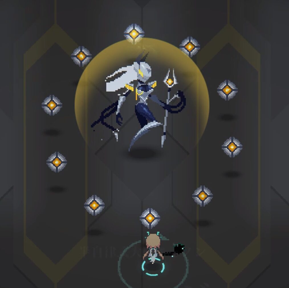 ゲーム「ナノアポスル」のプレイ画面。
２面ボスのコマンダー